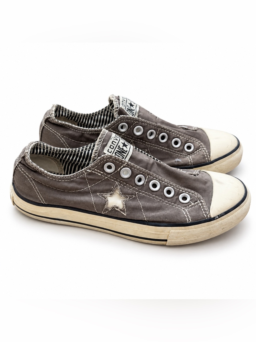 Converse One Star Gray Canvas Slip On Sneakers Womens 7.5 Striped Lining